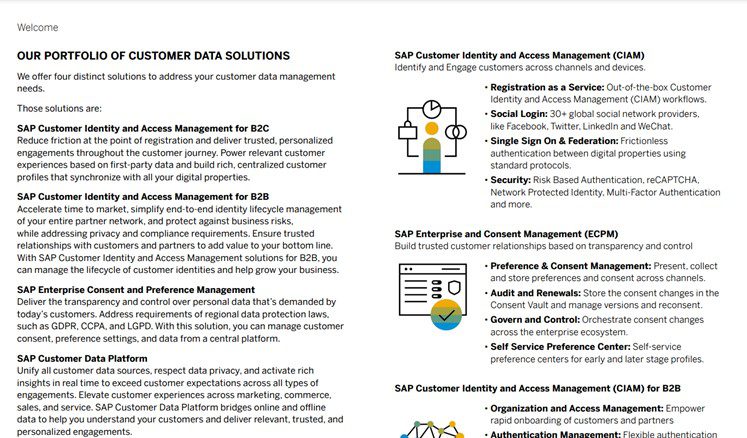 example of the welcome kit for sap customer data solution